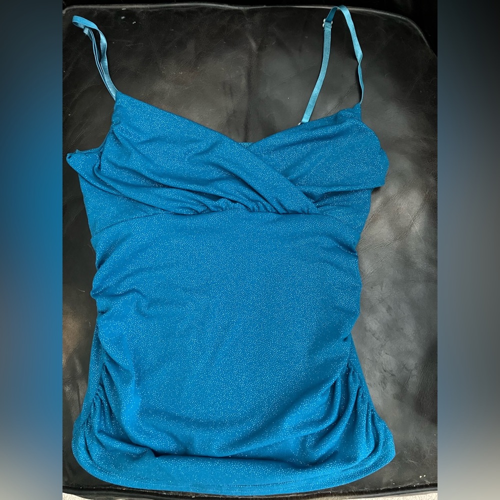 Turquoise Glitter Ruched Spaghetti Strap Top